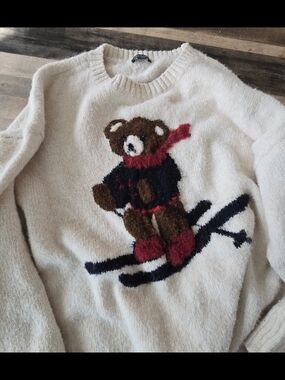 Cream Teddy Bear Ski Sweater - Womens Cozy Knit